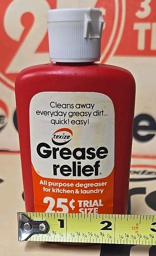Vtg 1976 Texize Grease Relief 3 fl oz All Purpose Degreaser Bottle Movie Prop