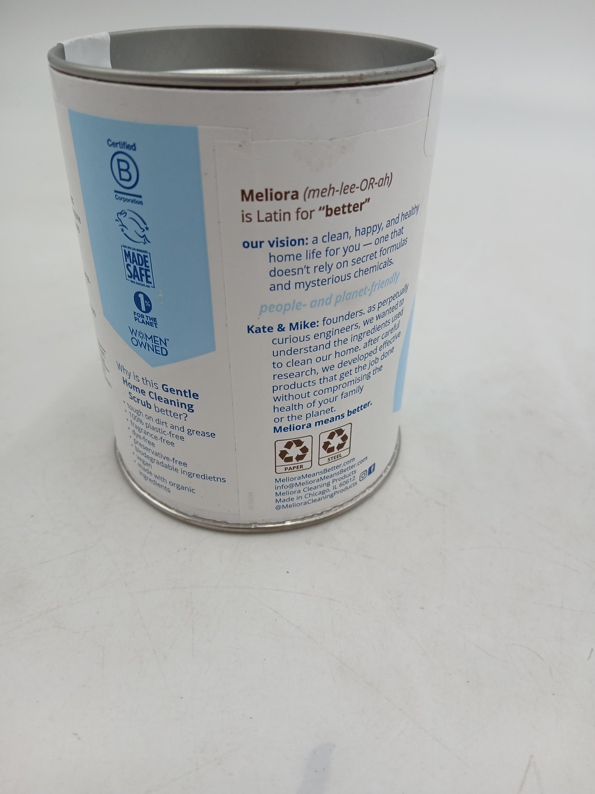 Meliora Cleaning Products Gentle Home Scrub 12oz Fragrance Free Plant Based