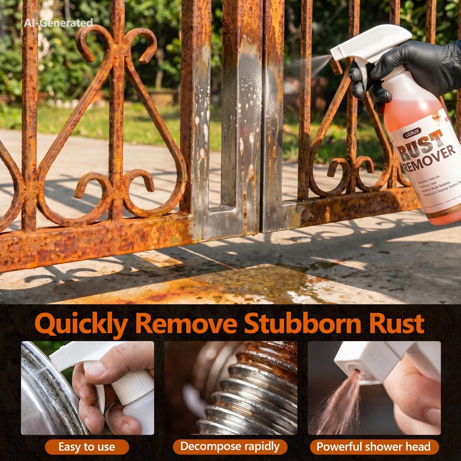 17 fl oz Rust Remover Spray – Fast-Acting Metal Cleaner for Automotive Parts, To