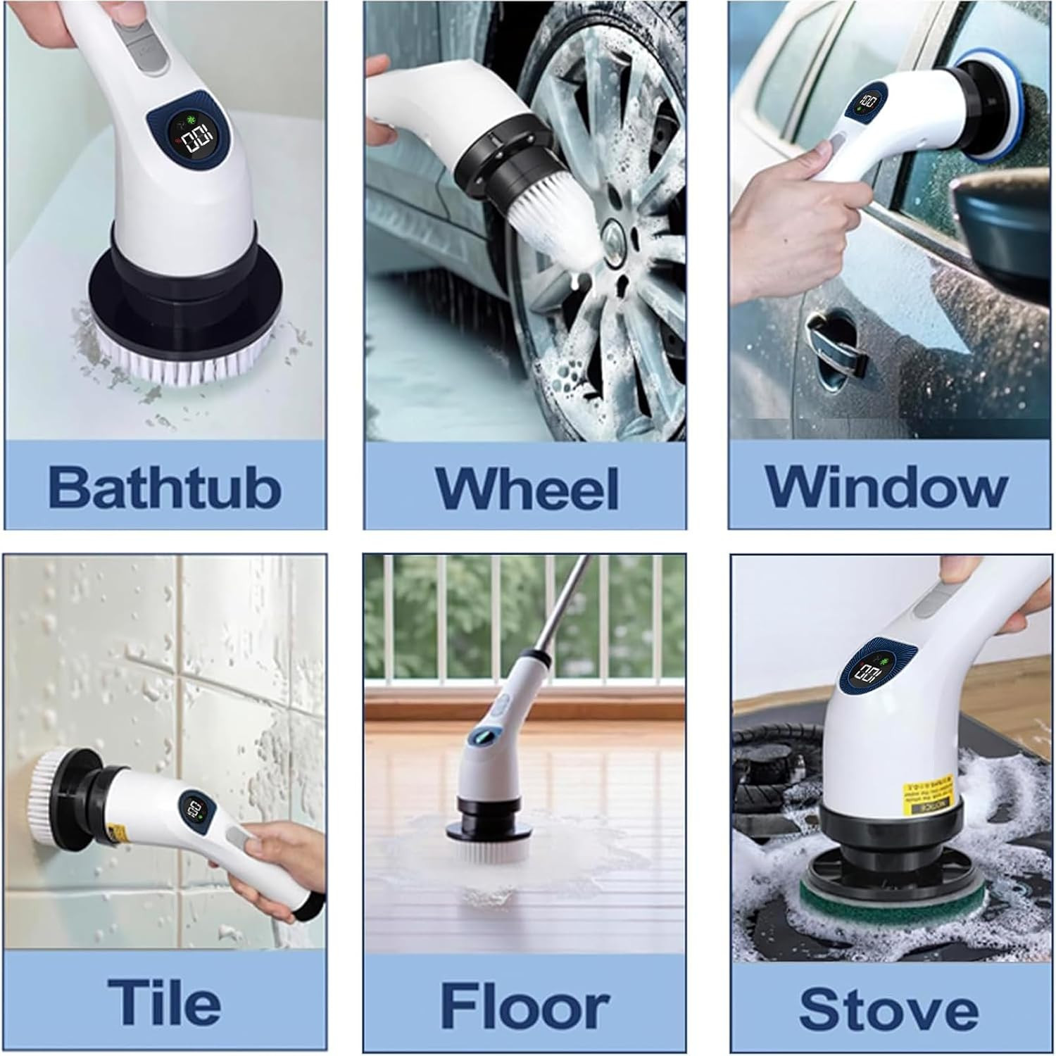 Electric Spin Scrubber for Cleaning, Adjustable Shower Brush with 7 Replaceable