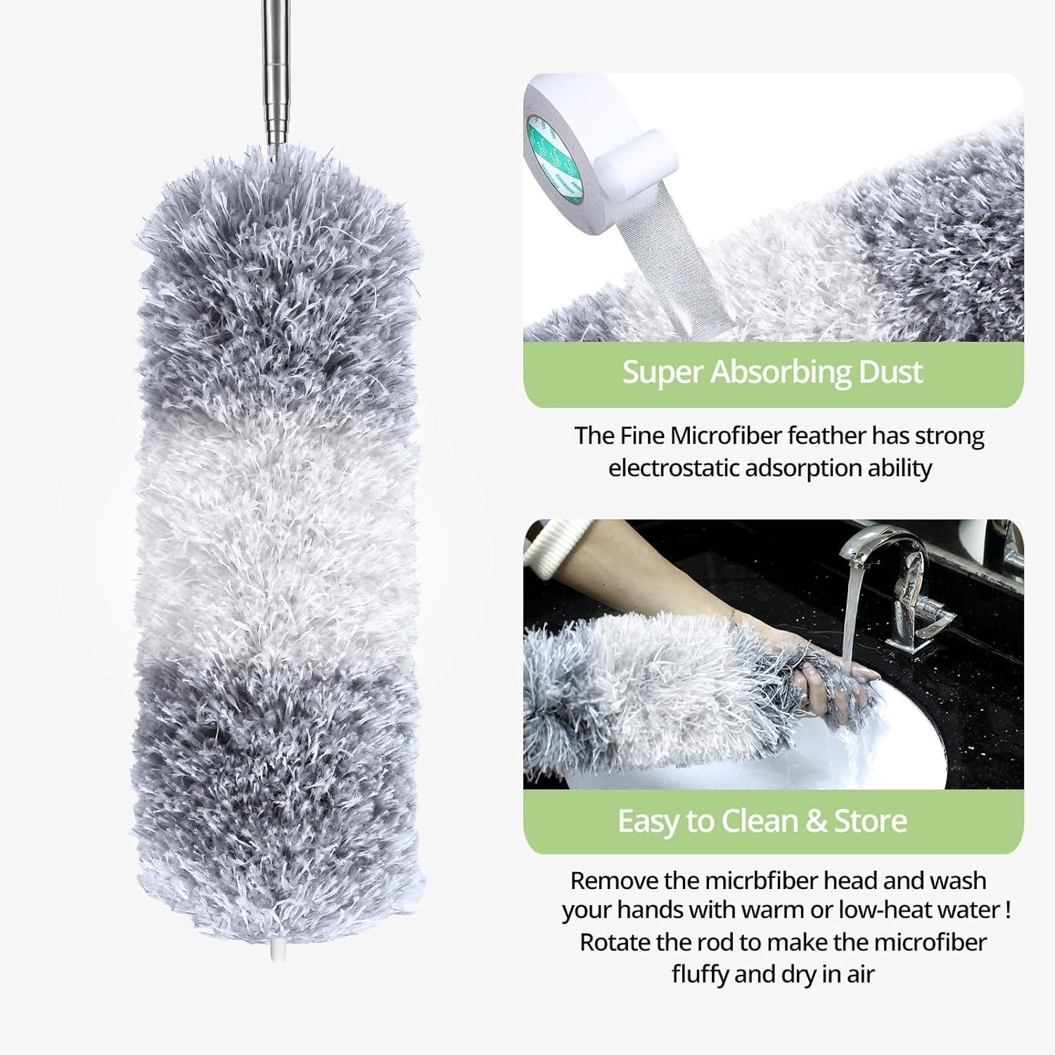 Microfiber Feather Duster with 100-inch Extendable Pole