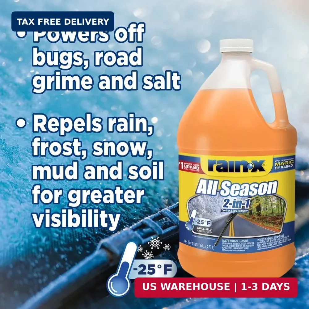 Rain-X All Season -25°F 2-in-1 De-Icer & Bug Remover Windshield Washer Fluid – 1