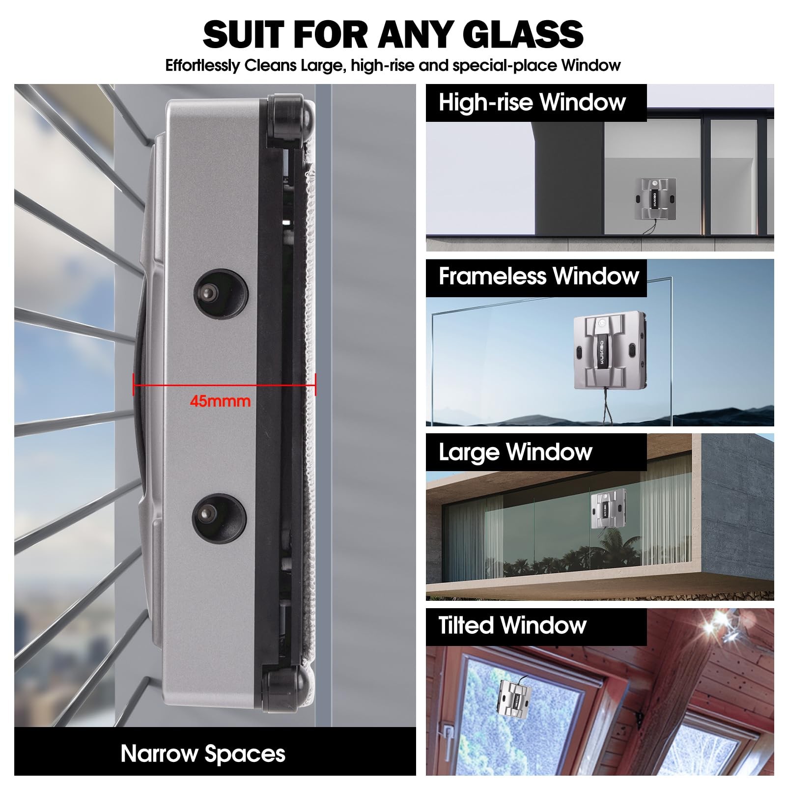 K1 Window Cleaning Robot with 4 Spray Nozzles Robotic 6000Pa Window Cleaner A…