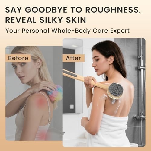 Double-Sided Silicone Back Scrubber – Long Bamboo Handle, Deep Clean & Exfoliate