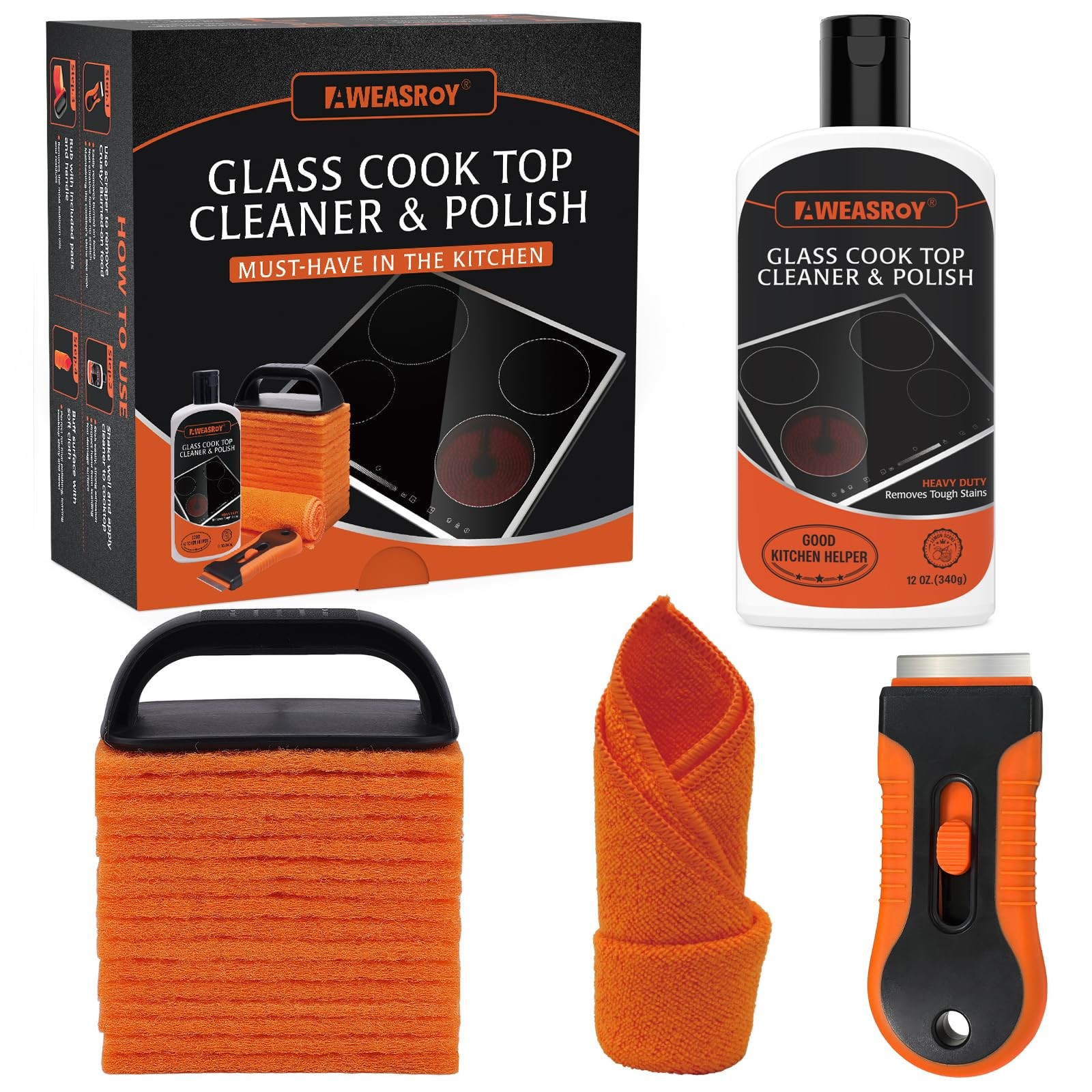 20pcs Glass Stove Top Cleaner Kit – 12 oz Cooktop Cleaner Polish, Non-Abrasiv…