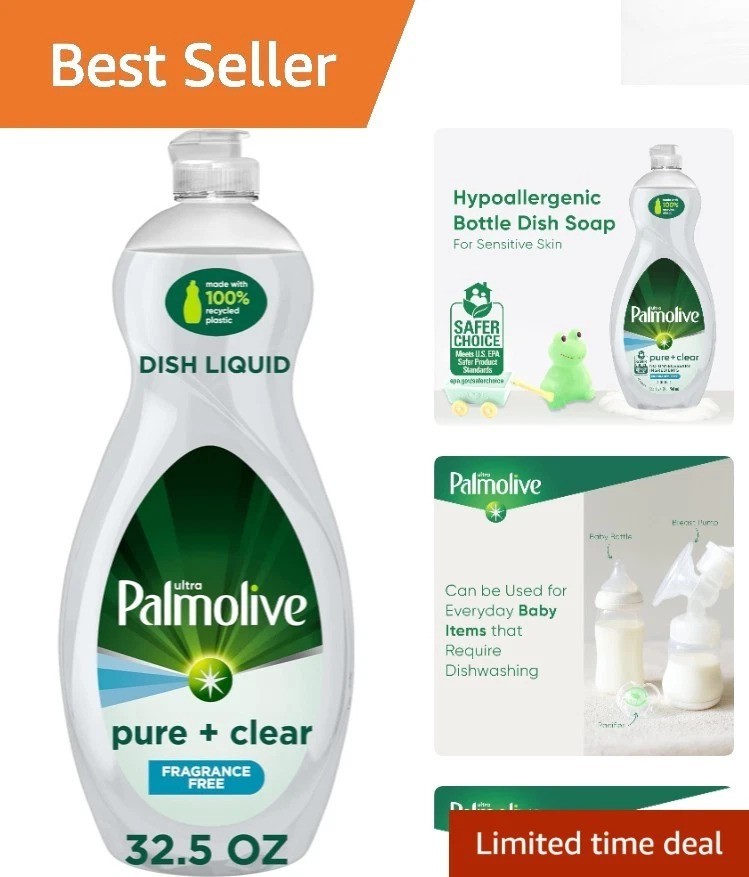 Ultra Pure + Clear Unscented Dish Soap, 32.5 Fl Oz – Tough on Grease, Gentle …