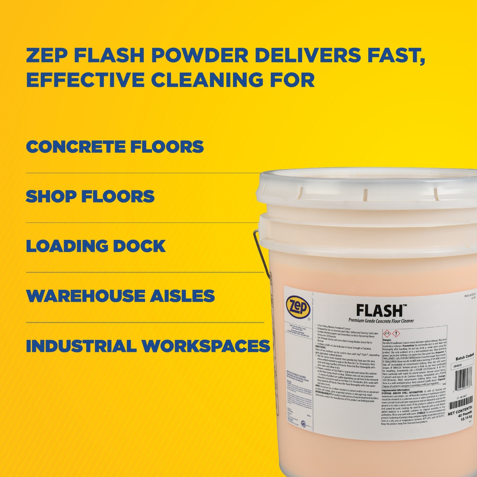 Zep Flash Powdered Concrete Floor Cleaner – 40lb (Case of 1) 72333 – Premium