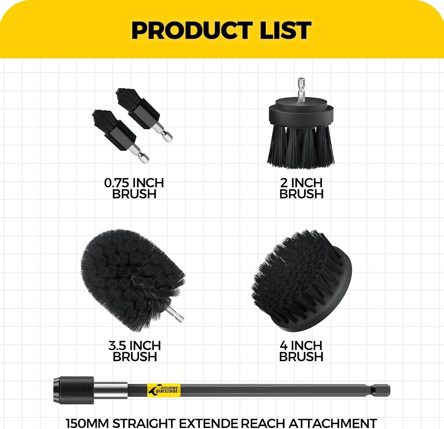 Versatile Nylon Drill Brush Set – 6-Piece Kit for Tough Cleanups in Every Corner