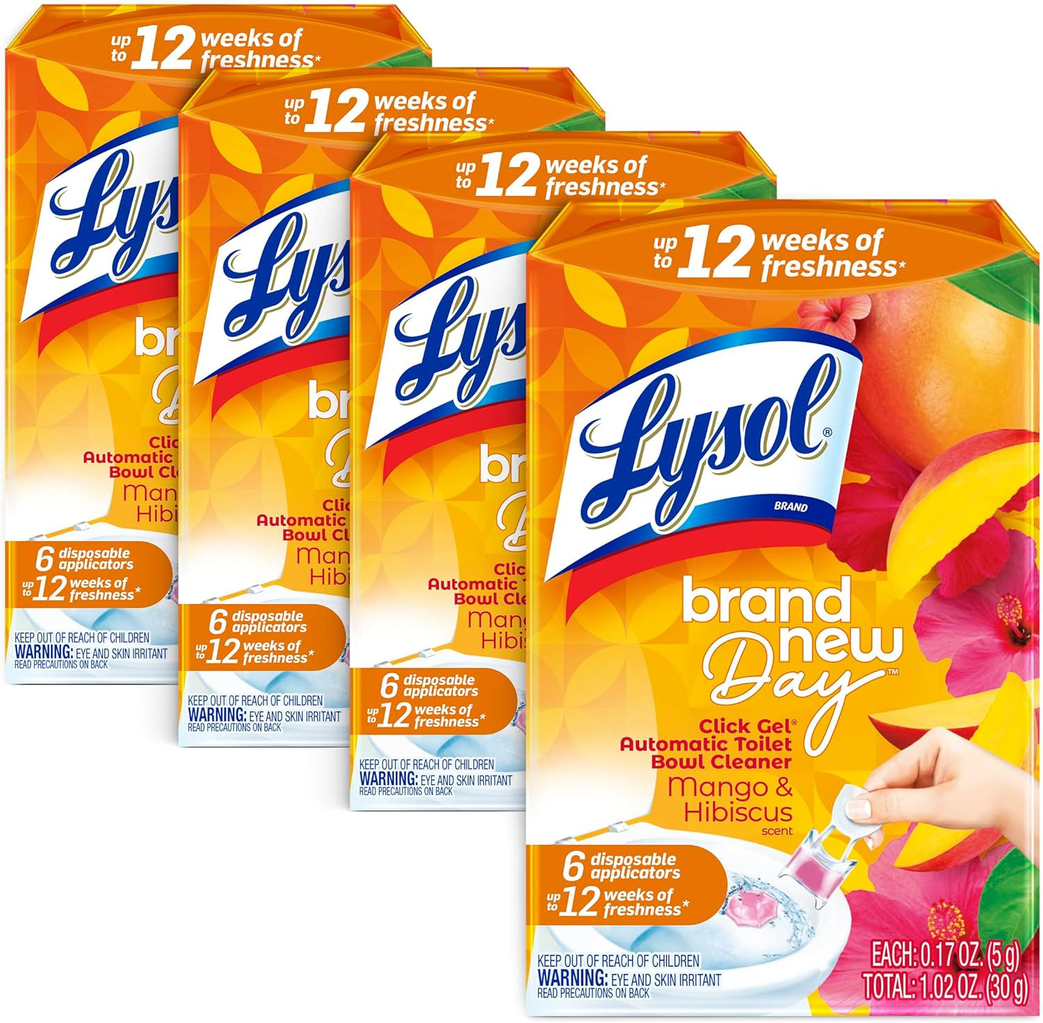 Lysol Click Gel Toilet Bowl Cleaner Gel Stamp Mango Hibiscus Scent 6 Count