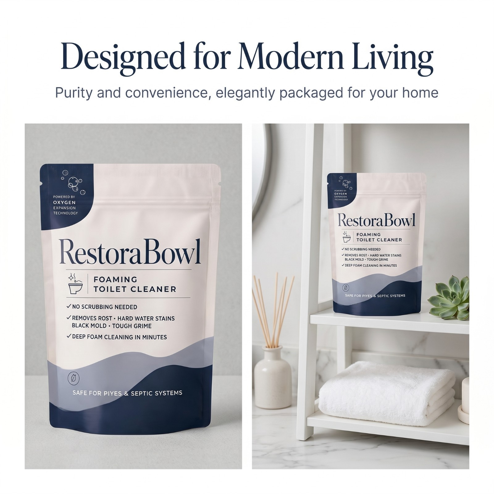 Restorabowl Foaming Cleaning Powder Fresh Scent Fast Dissolving Daily Care 300g