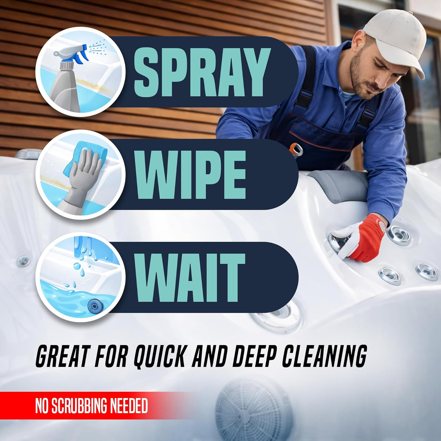 Hot Tub Surface Cleaner – Fast Acting Formula, Easy Spray & Wipe Use, for Acryli