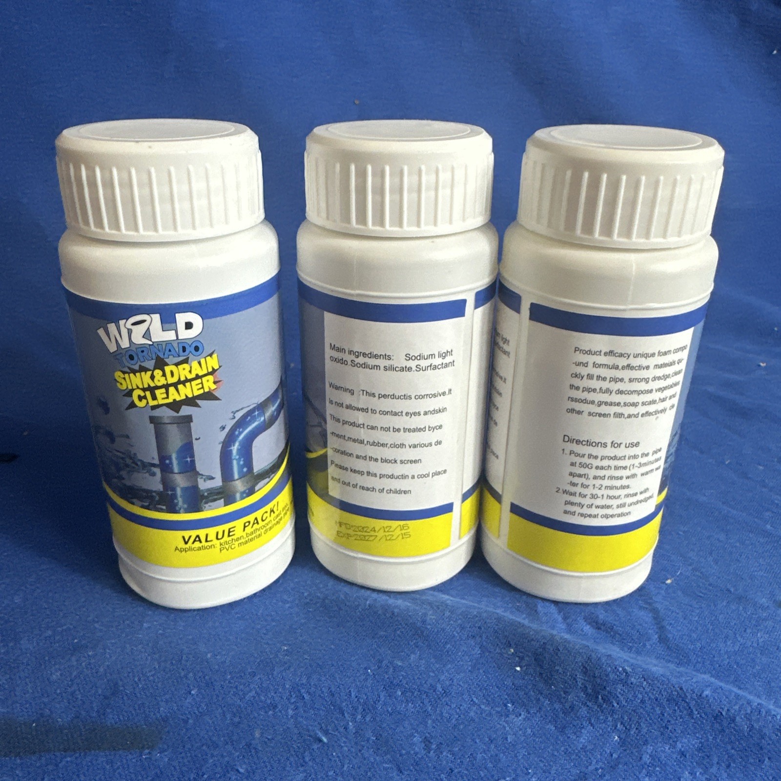 3 Wild Tornado Powerful Sink & Drain Cleaner High Efficiency Clog Removal