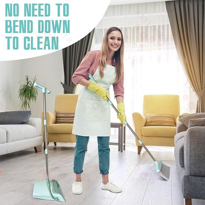 55in Long Handle Indoor Sweeping Combo for Home Office Kitchen Bluish Green