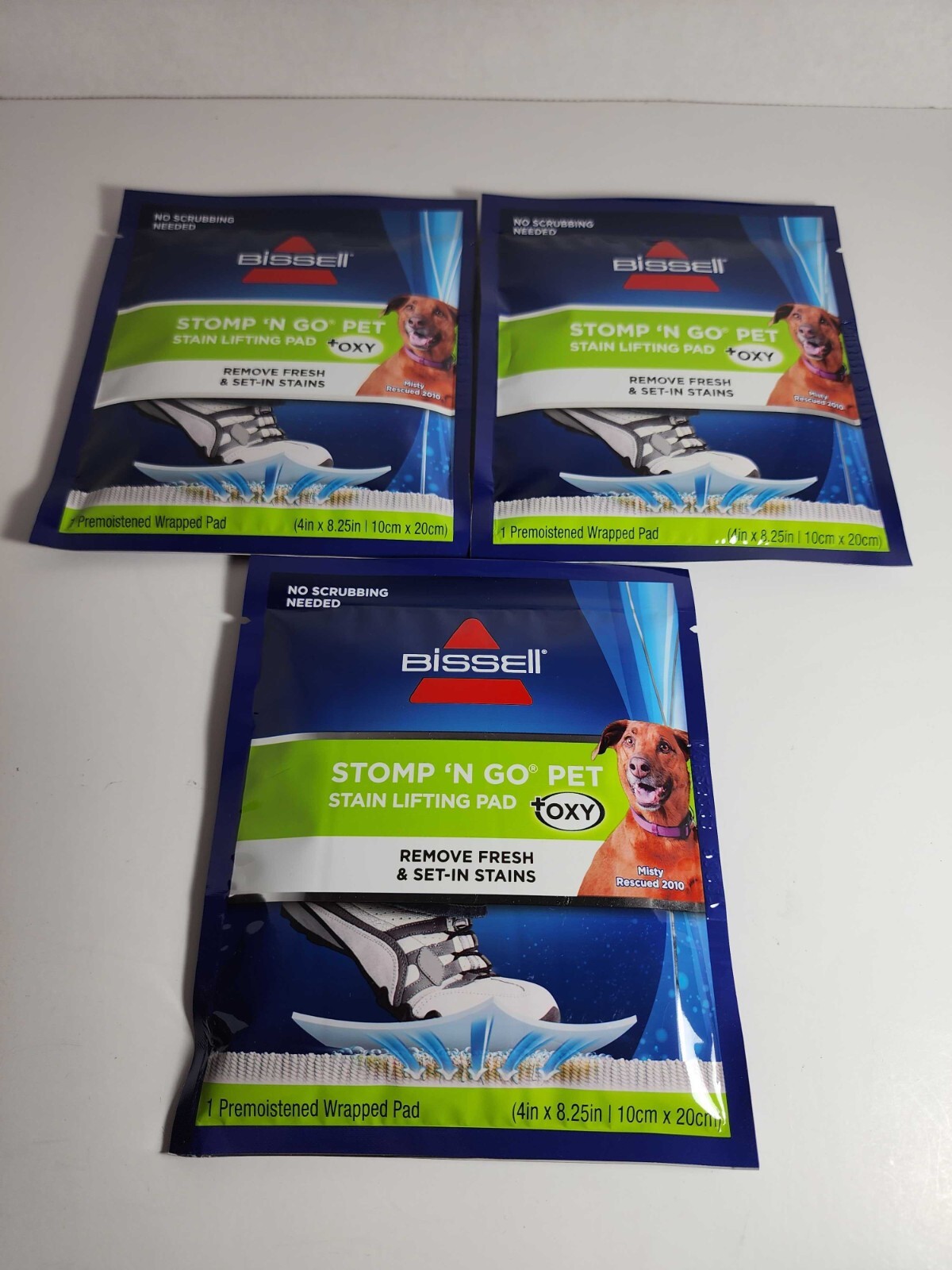 3 Packs (1 Per Pack) Bissell Stomp ‘N Go Pet Stain Lifting Pads +Oxy Cleaner
