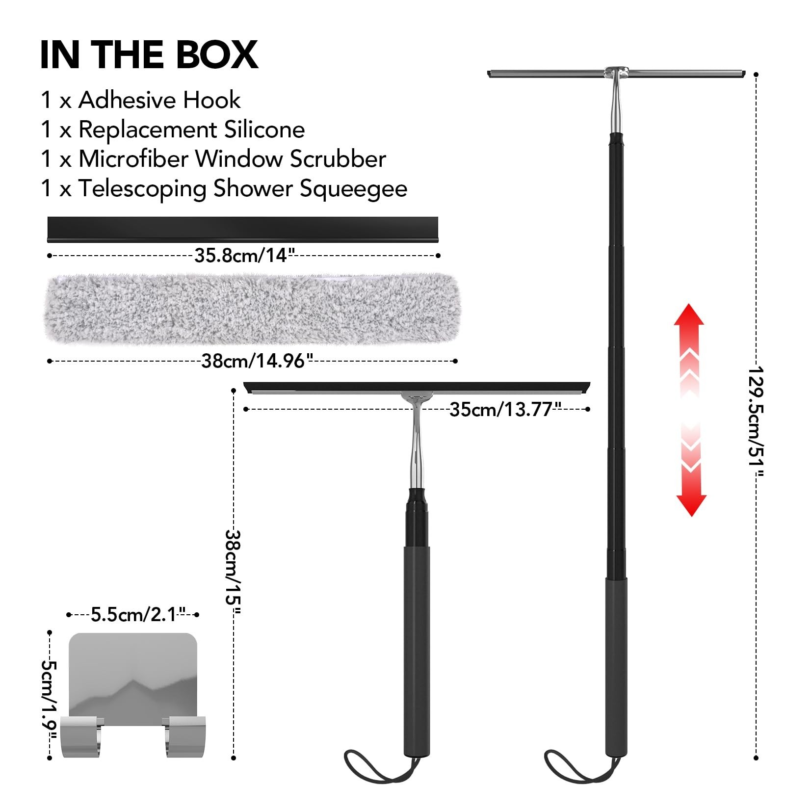 Telescopic Shower Squeegee 15-51″ | Window Cleaner Tool for Glass, Tile, Floors