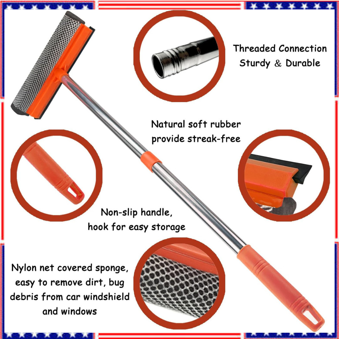 Windshield Cleaner Tool 2 in 1 Car Window Squeegee with Extendable Handle