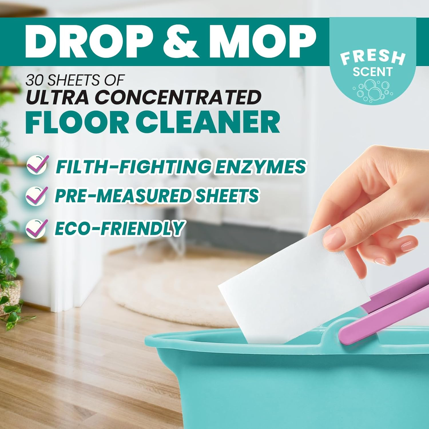 Ultra Concentrated Floor Cleaner for Mopping: 30 Natural, 100% Dissolvable Sheet