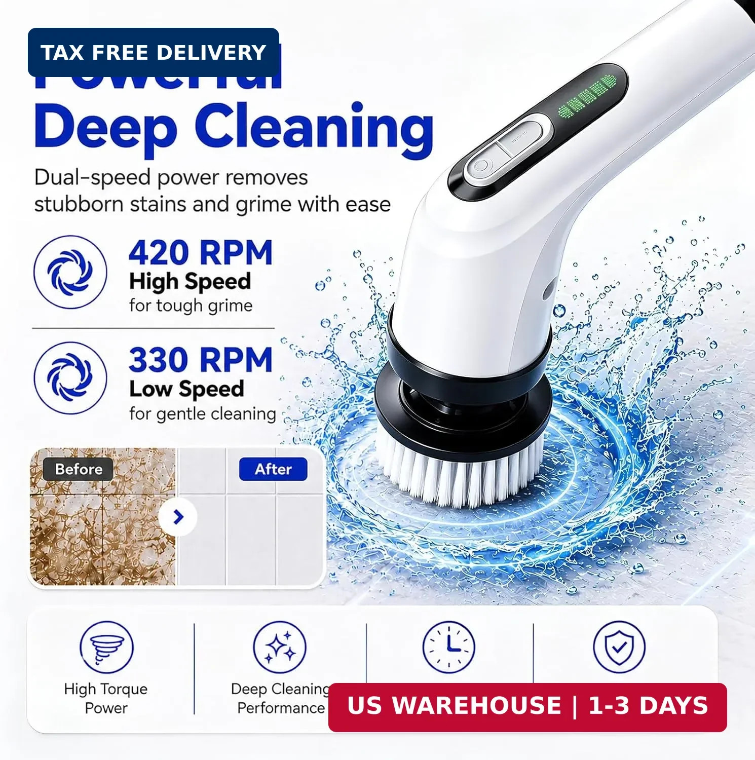 Highyes Electric Spin Scrubber for Bathroom, IPX7 Waterproof Shower Scrubber wit