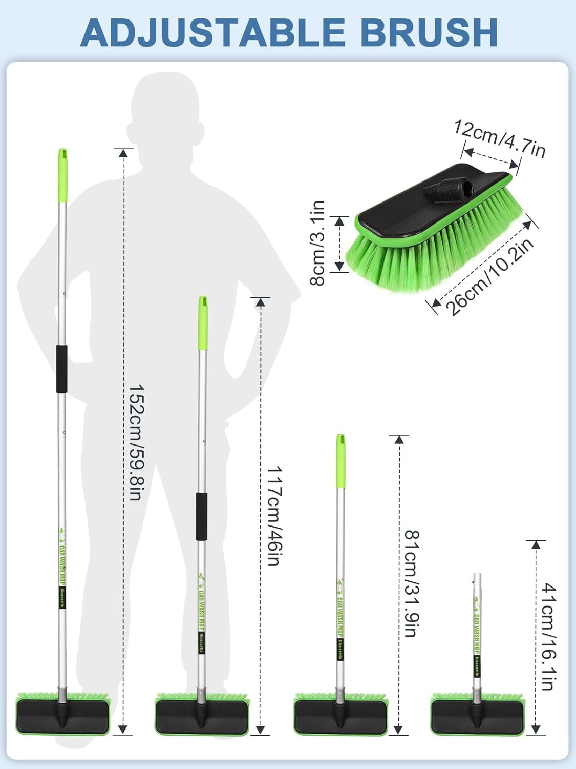 59″ V-Shaped Car Wash Brush Long Handle Snow Sweeping Brushing Adopts Soft Tires