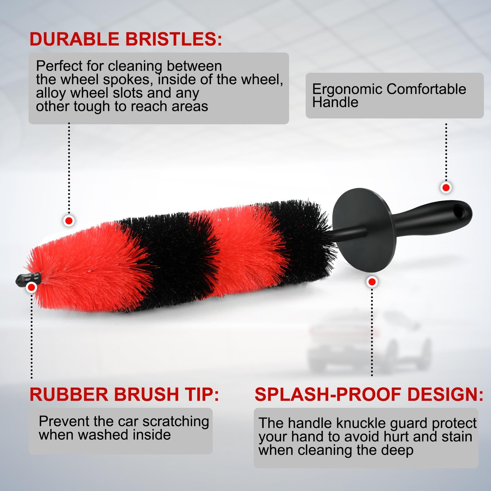 Wheel Rim Brush, Soft Bristle Long Car Tire Detailing Washing Tool for Exhaus…