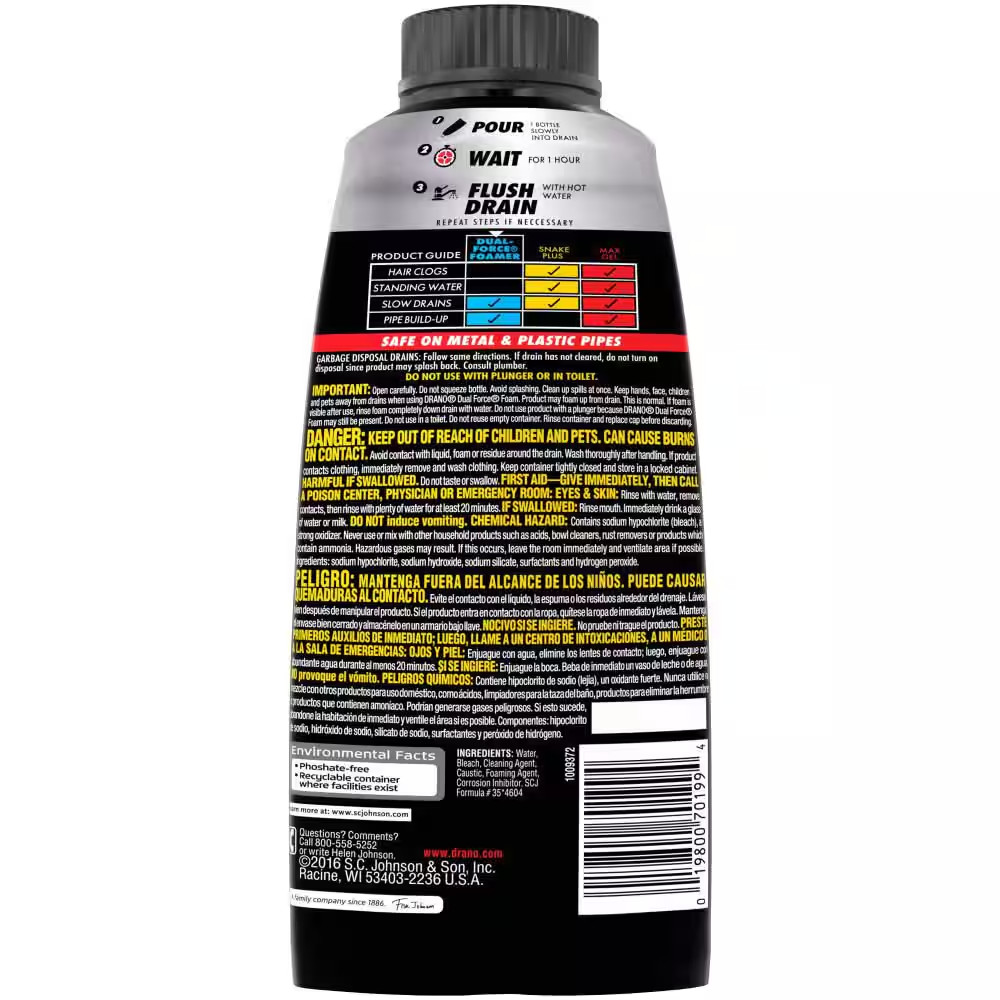 17 Oz. Dual-Force Foamer Clog Remover, Commercial Line Drain Cleaner