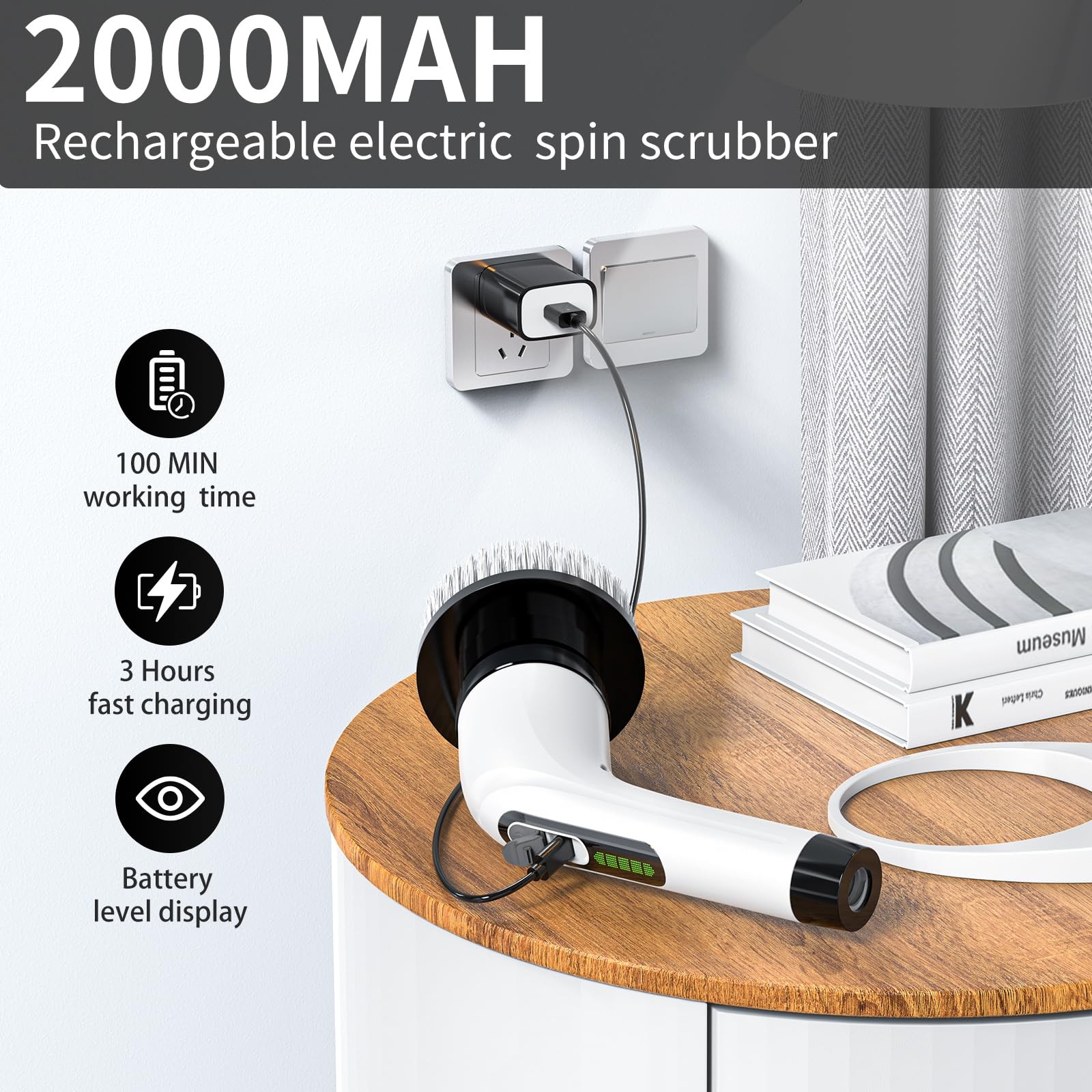 Cordless Electric Spin Scrubber – IPX7 Waterproof, LCD Display, 8 Brush Heads…