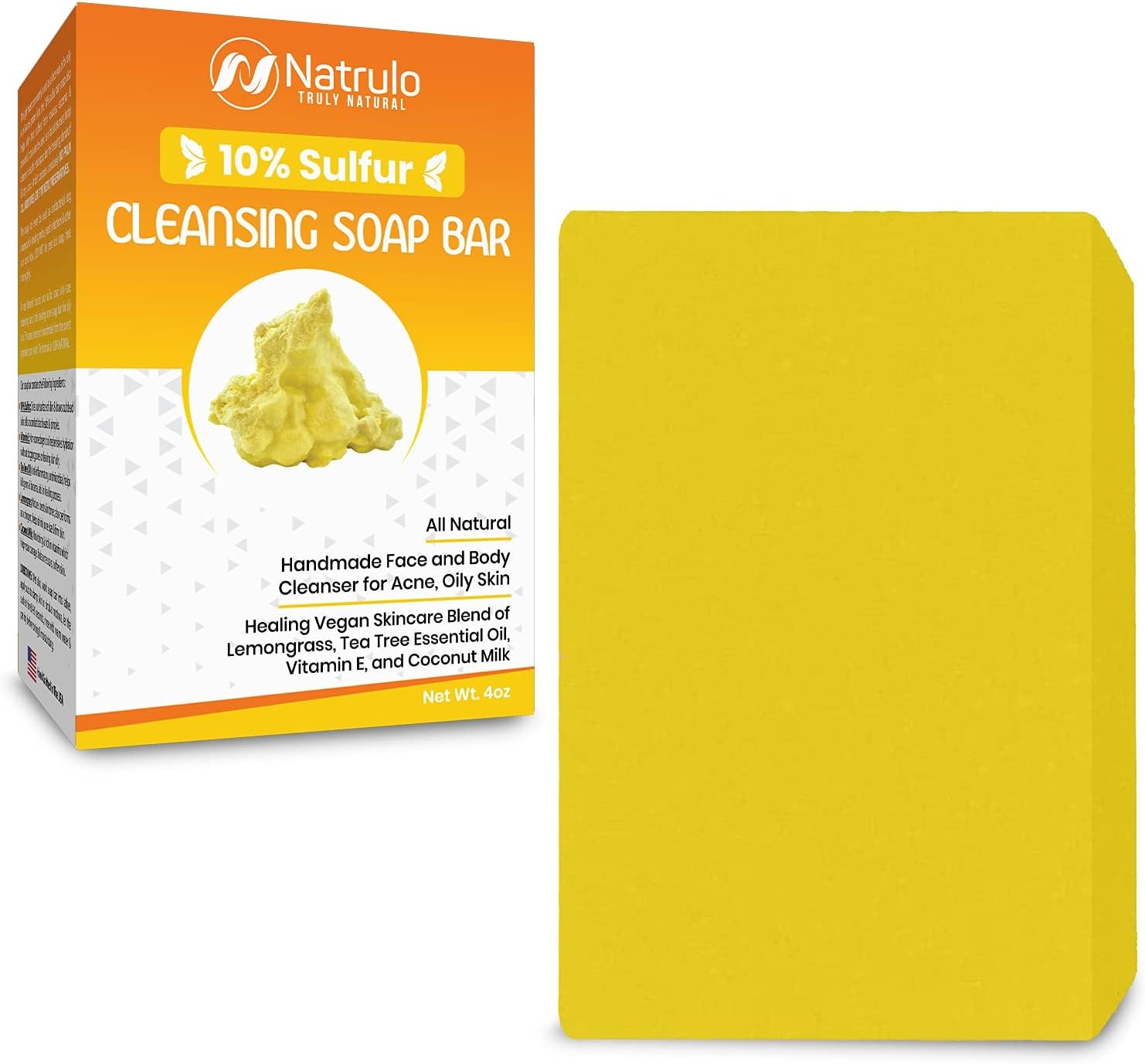 10% Sulfur Soap Cleansing Bar for Face & Body – All Natural Facial Cleanser for