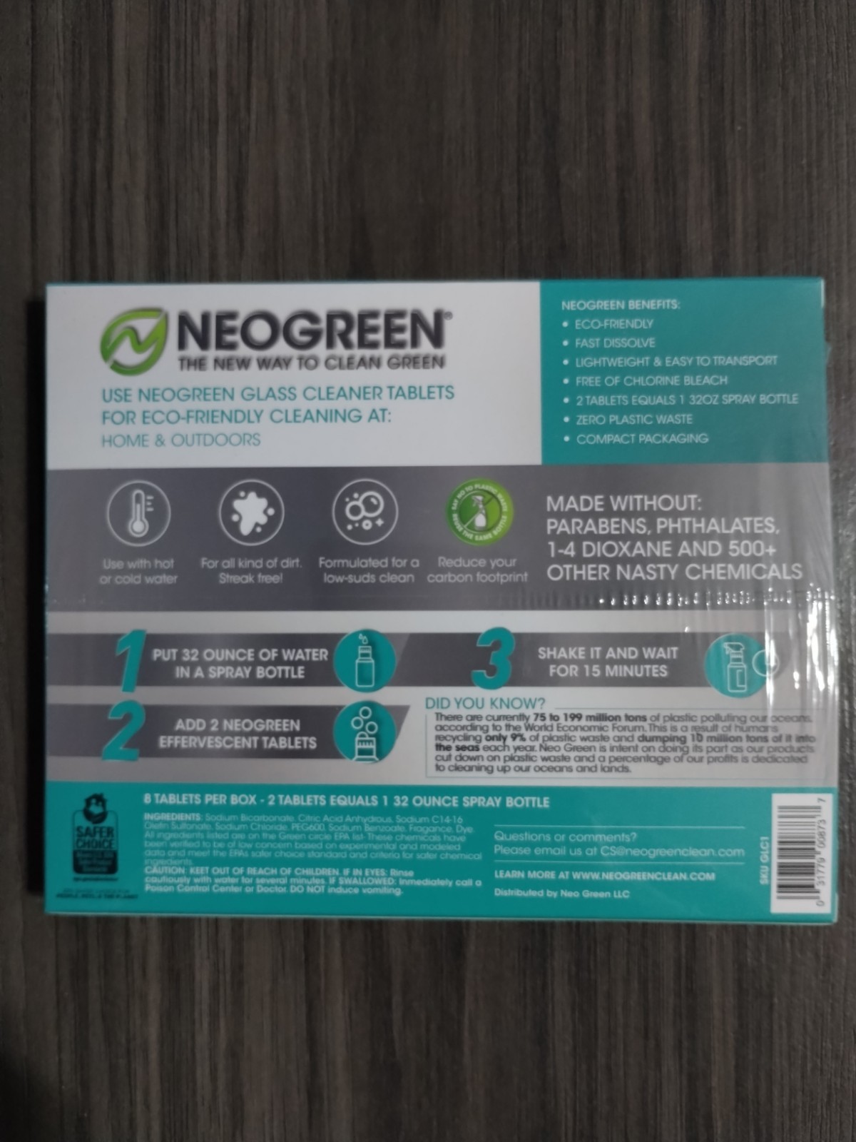 Neo Green Glass Cleaner Effervescent Tablets 8 Pack