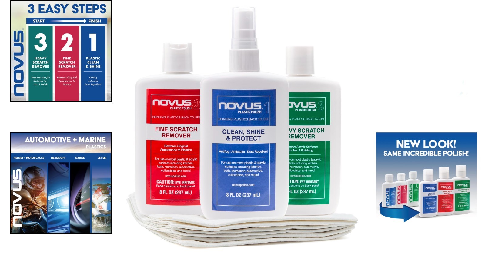 PK1-8 | Plastic Clean & Shine #1, Fine Scratch Remover #2, Heavy Scratch Remover