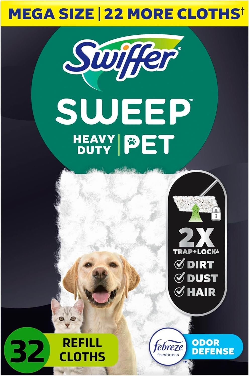 Swiffer Sweeper Pet Heavy Duty Dry Cloth Refills Febreze Odor Defense 32 Count
