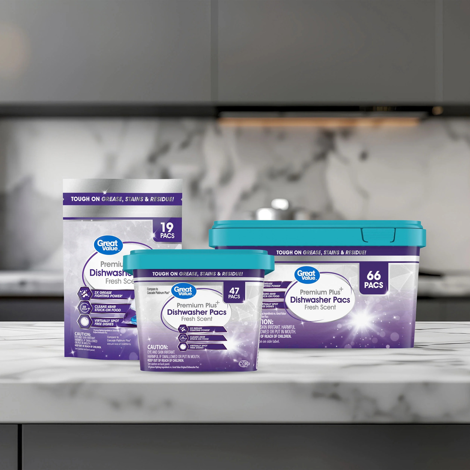 Premium Plus Dishwasher Pacs, Fresh Scent, 66 Count