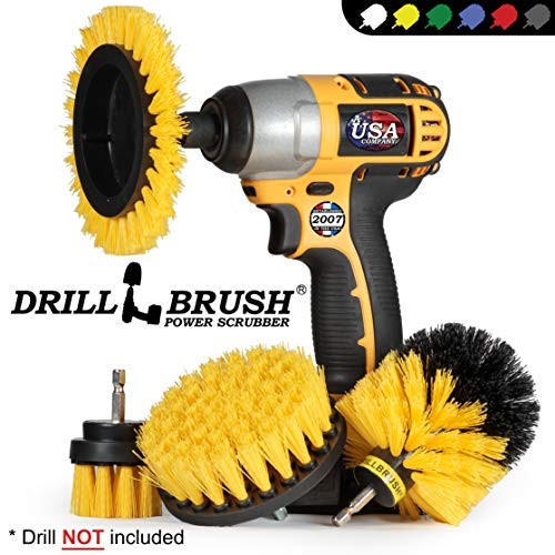 Drill Brush Attachments Bathroom Tile Grout Cleaning Yellow Nylon 4 Pc