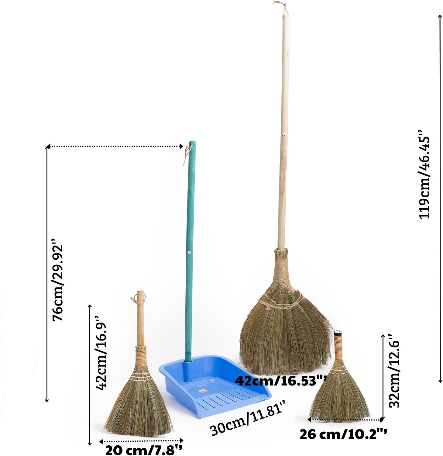 Broom & Dustpan Set Home Set of 3 Brooms Broomstick House Garage Office Lobby