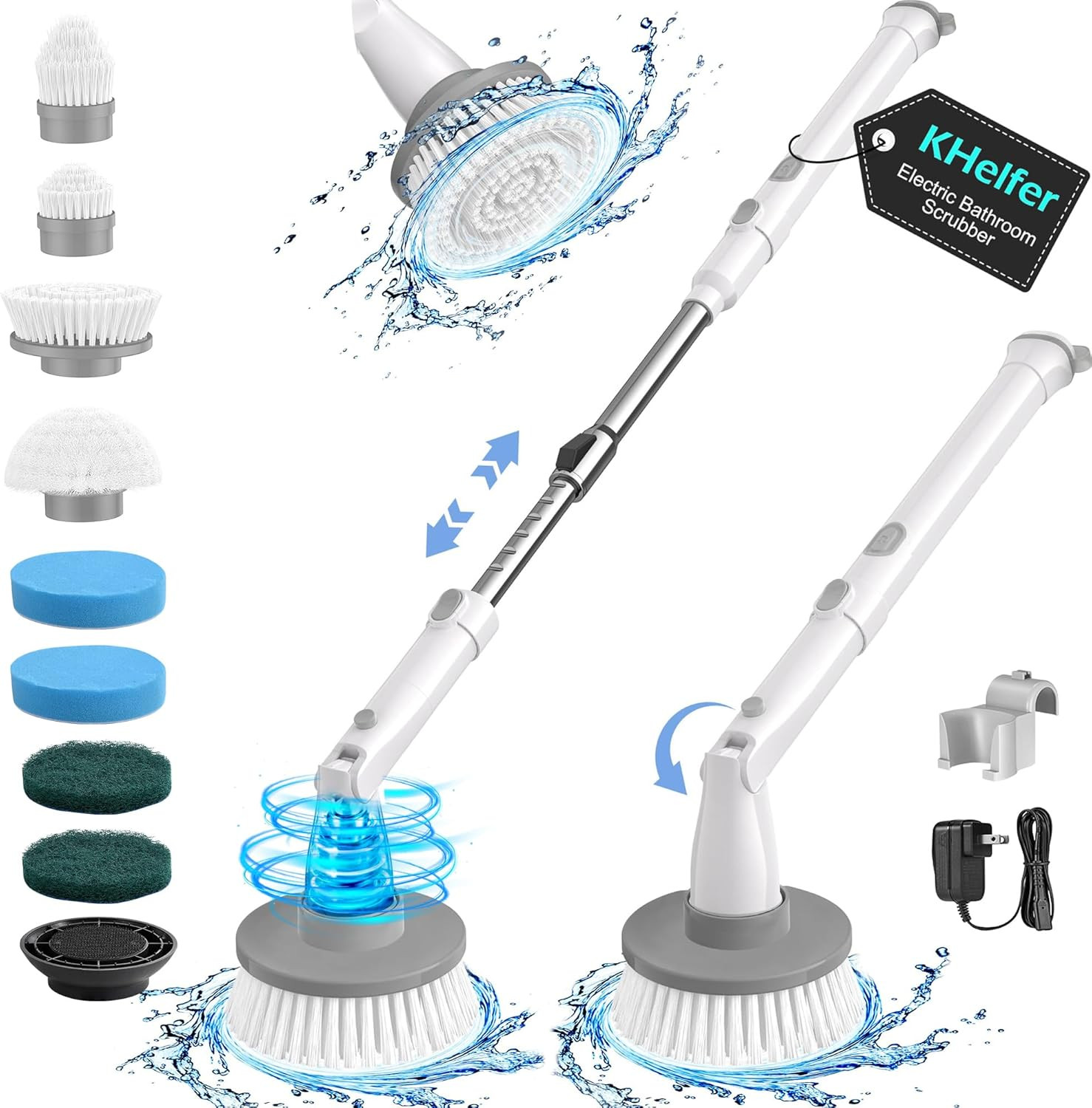 Khelfer Electric Spin Scrubber Kh8, Upgrade Cordless Shower Scrubber 8 Replaceme