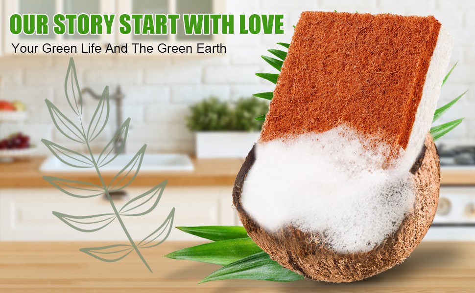 Natural Plant Based Scrub Sponge 12 Pack, Palm Fiber Scrubbing Sponge with Non