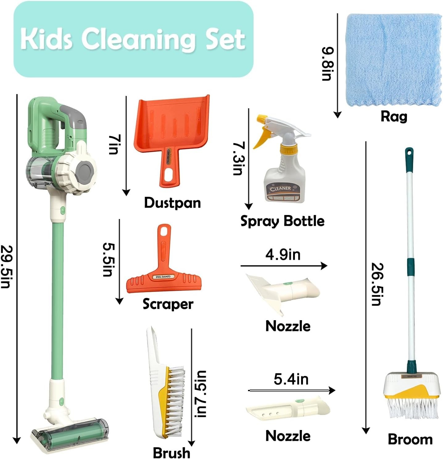 Kids Vacuum Cleaner Set 9 Pcs ABS Material Toddler Toy Cleaning Gift for Kids 3