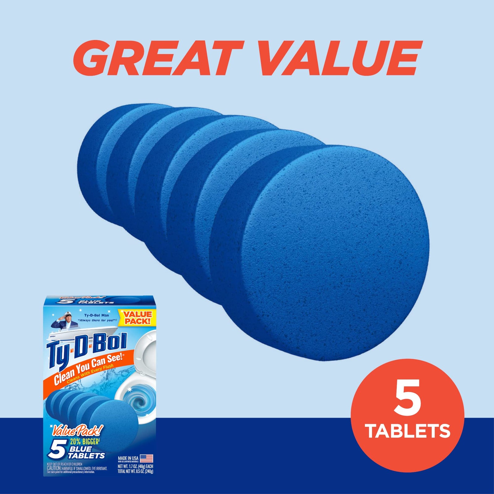 Blue Tablets Value 5 Pack, Cleans and Deodorizer Toilets for a Fresh Smelling…
