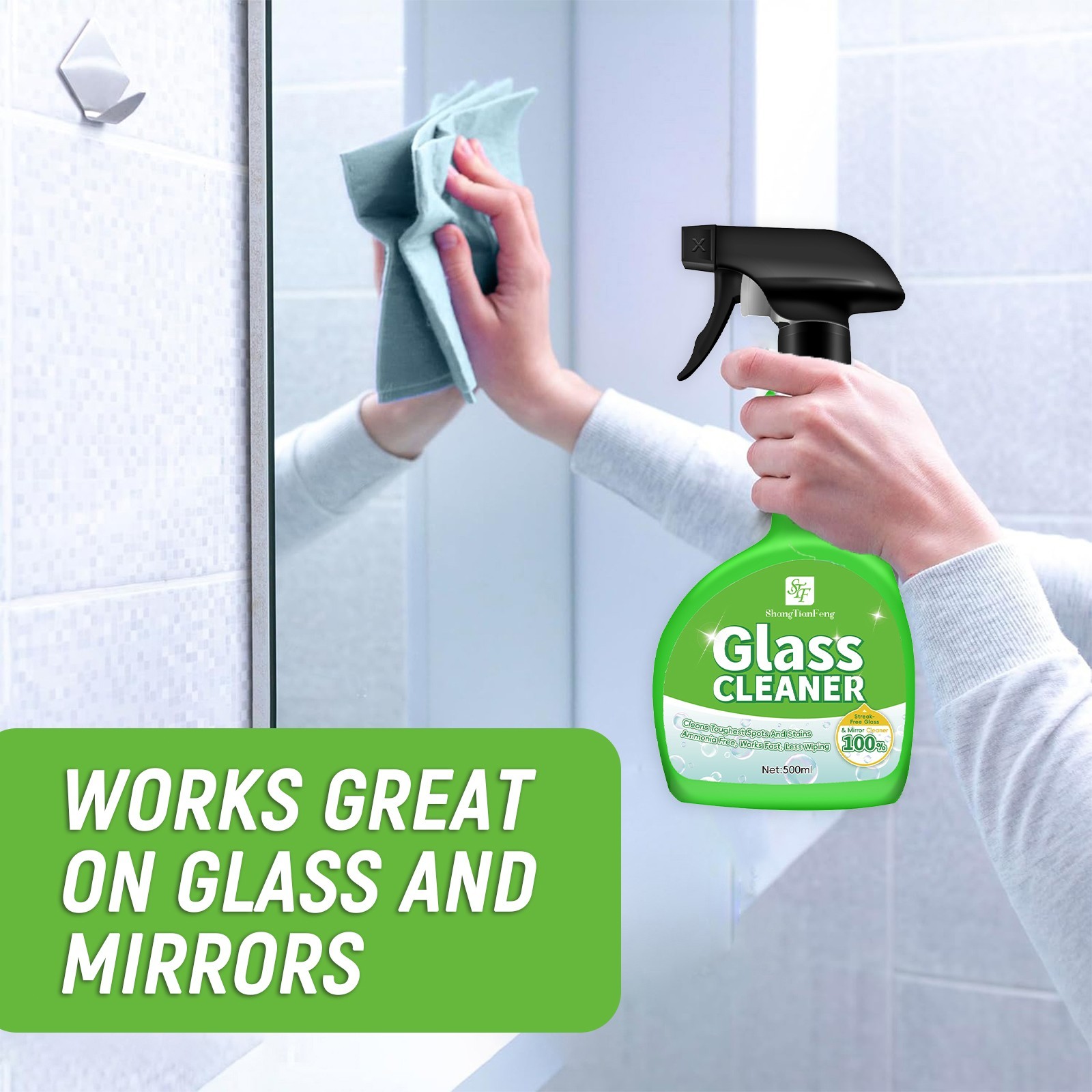2PCS Glass Cleaner Spray, Streak-Free, Ammonia-Free for Windows, Mirrors & More