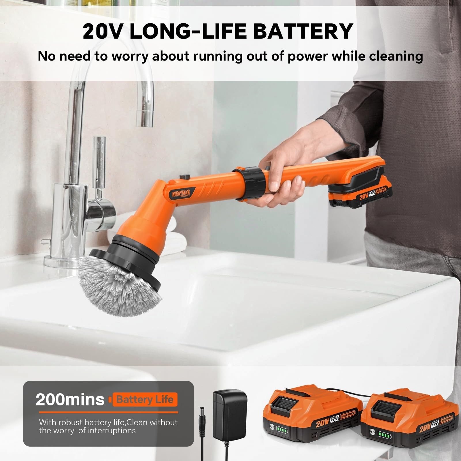 2 Battery Electric Spin Scrubber, 1000RPM Cordless Cleaning Brush Waterproof …