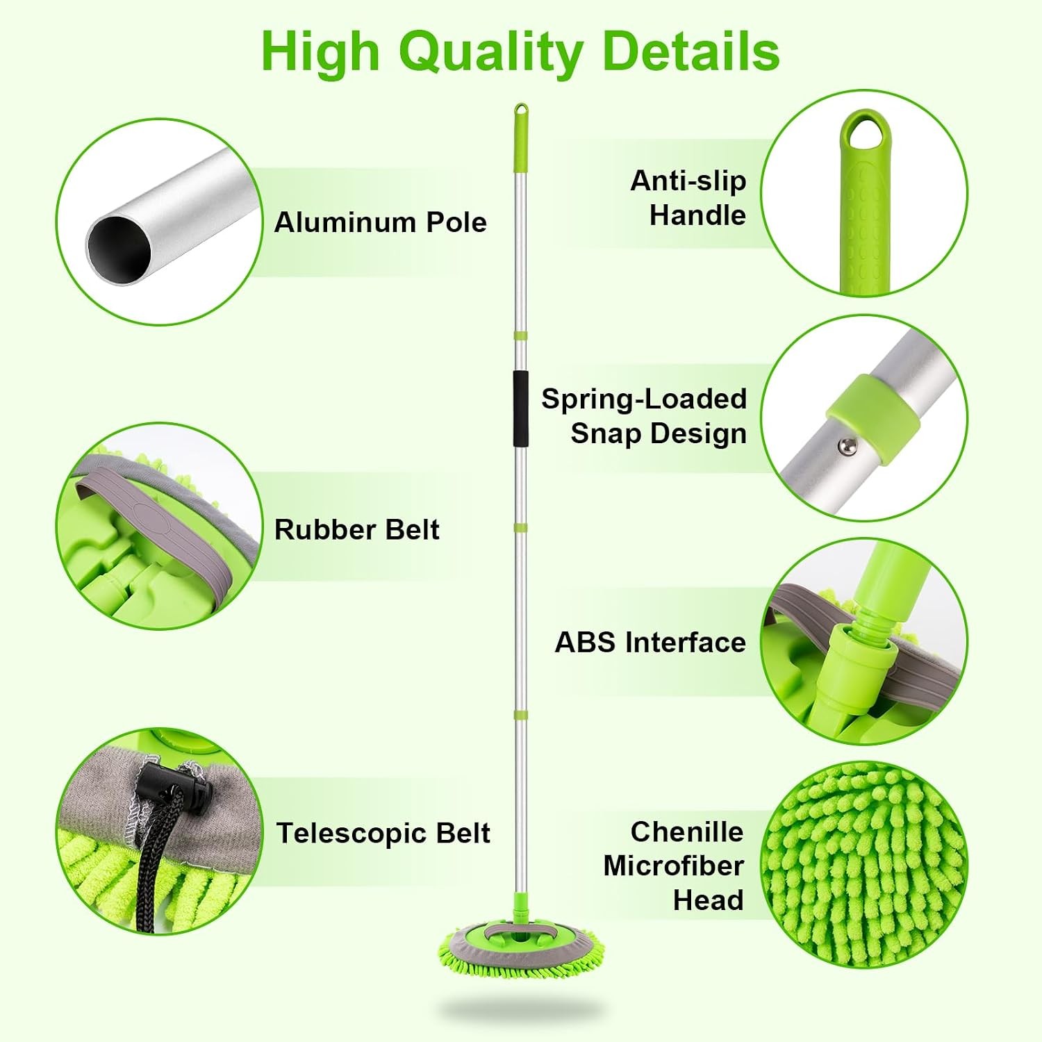 62″ Car Wash Brush Kit Mitt Mop Sponge with Long Handle Chenille Microfiber Car