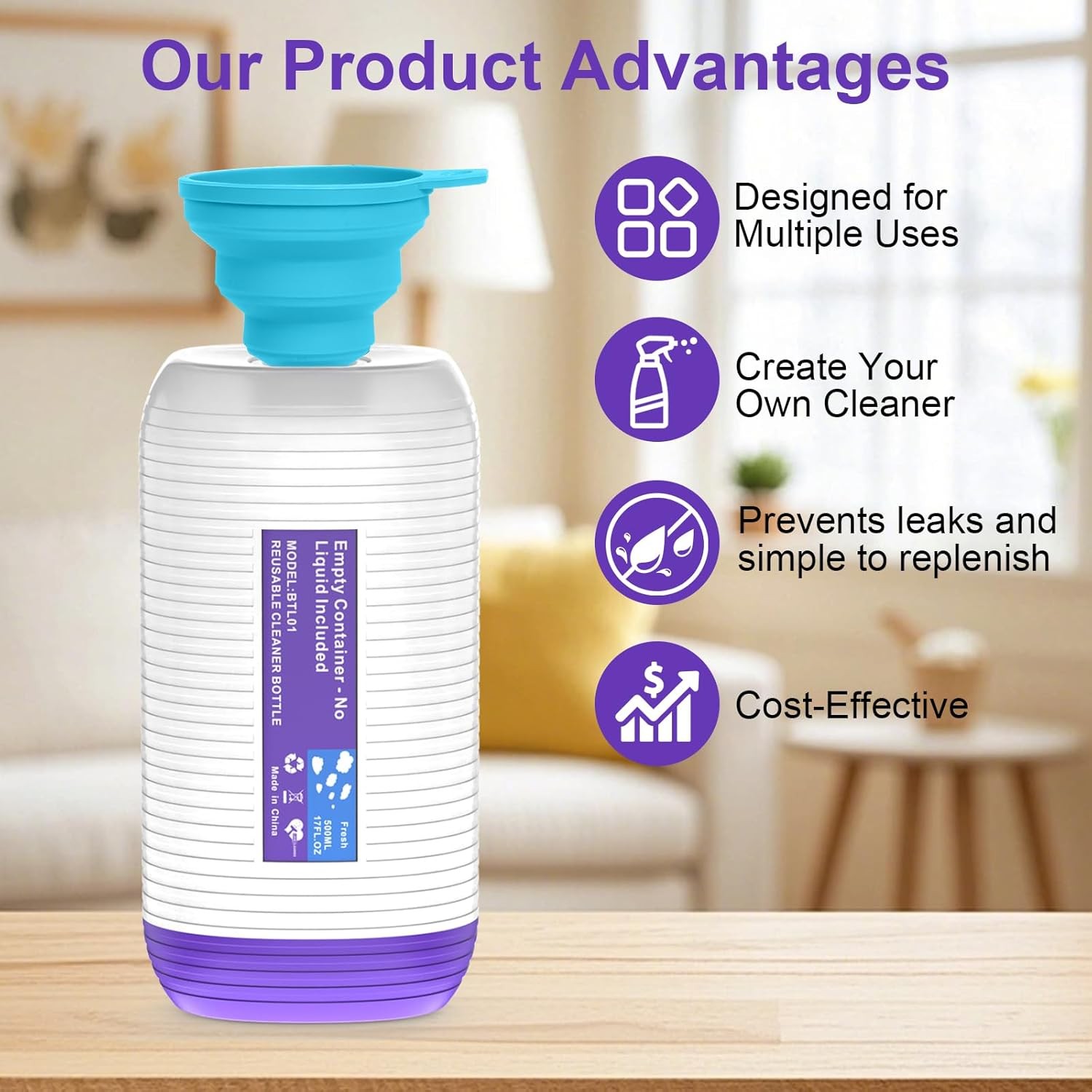 1Pack Refillable Bottle Swiffer Power Mop 500ML / 17 FL.OZ Reusable Solution