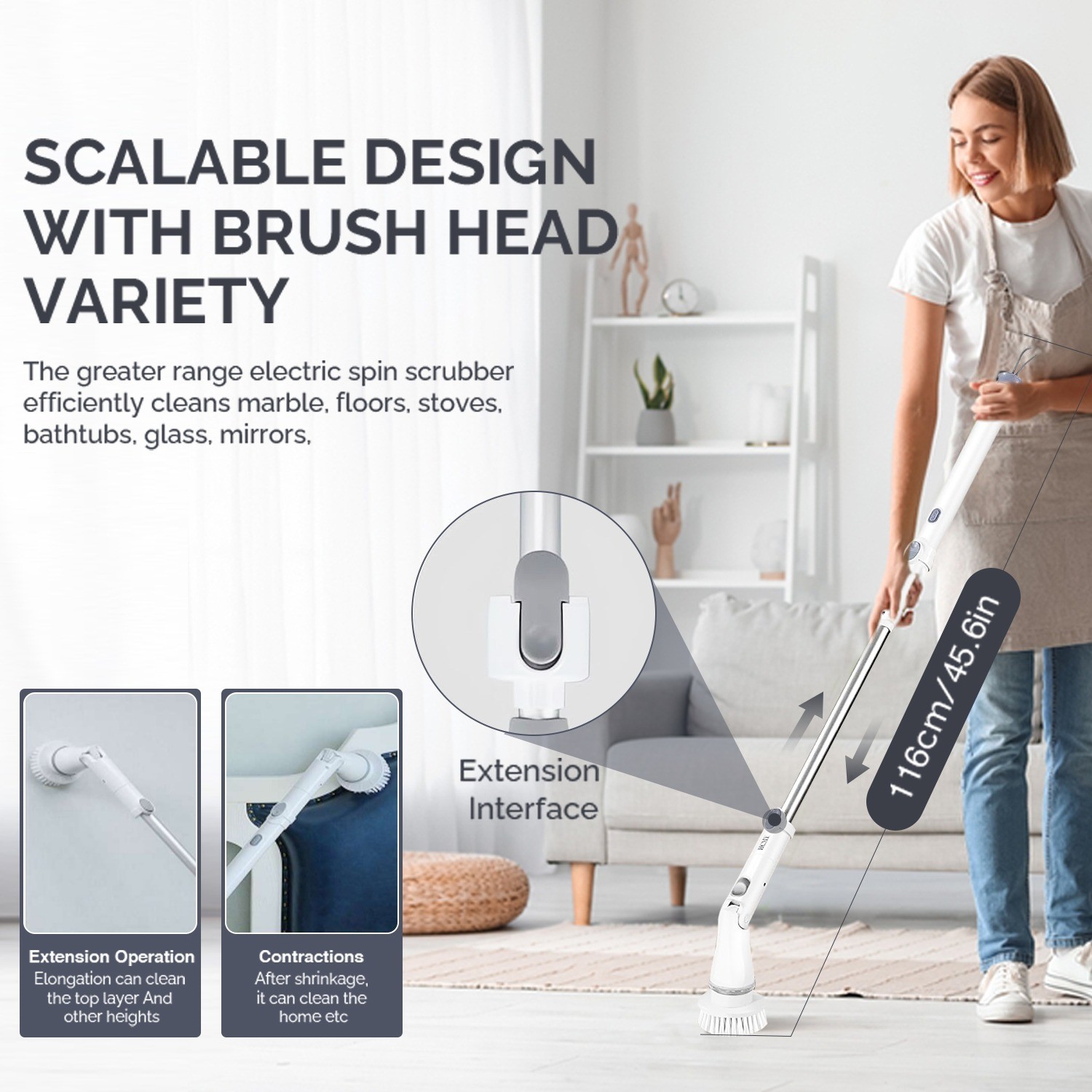 Cordless Floor Replaceable Shower Cleaning Brush Electric Spin Scrubber