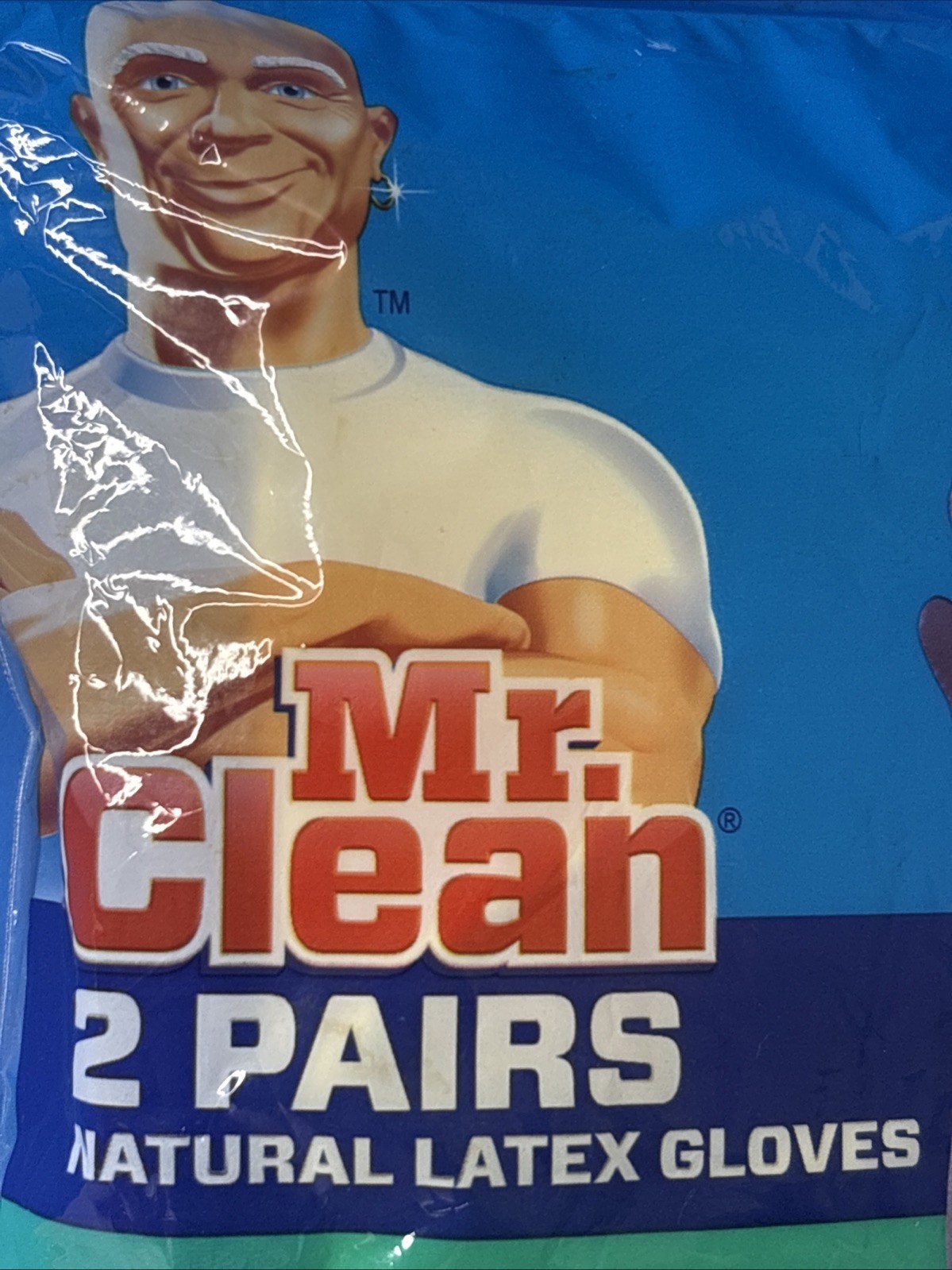 2 pair Mr Clean Natural Latex Dish Washing Gloves sz Large Cotton Flock Lining