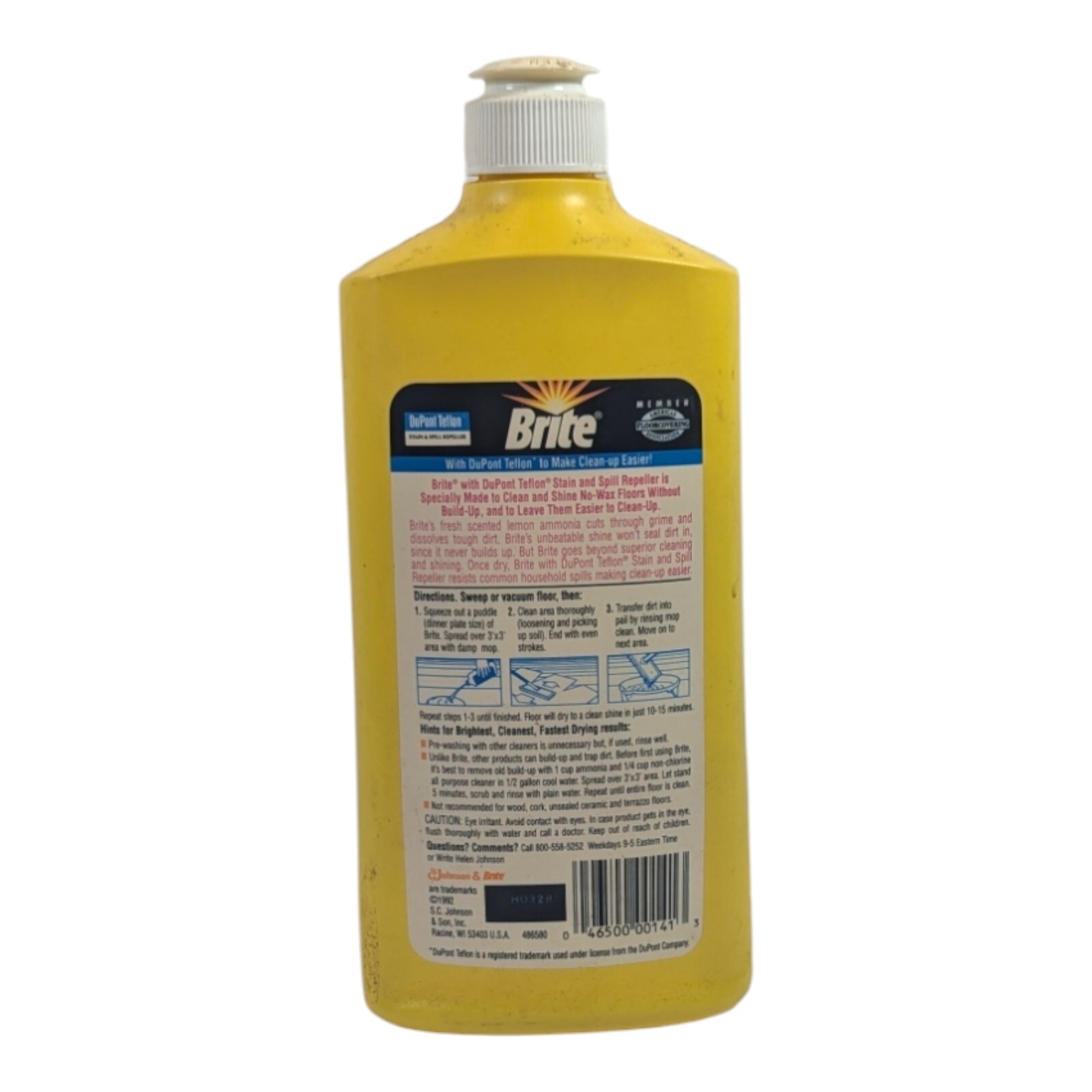 Brite No-Wax Floor Cleaner SC Johnson Cleans & Shines Dupont Teflon Vintage NOS