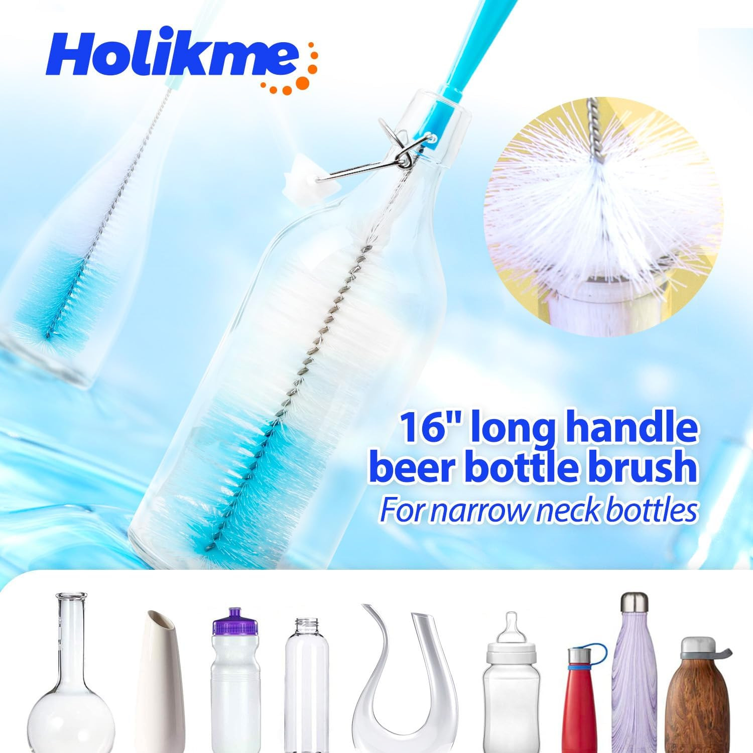 Bottle Brush Tube Cleaning Lab Set with Long Handle, Cup Cleaner for Washing Nar