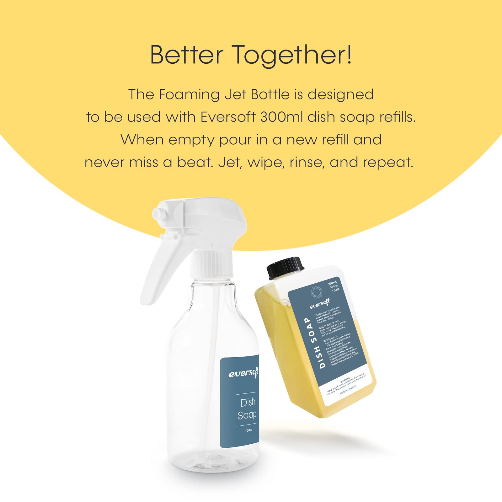 Eversoft Foaming Jet Dish Soap Spray Trigger Bottle for kitchen/bathroom/offi…
