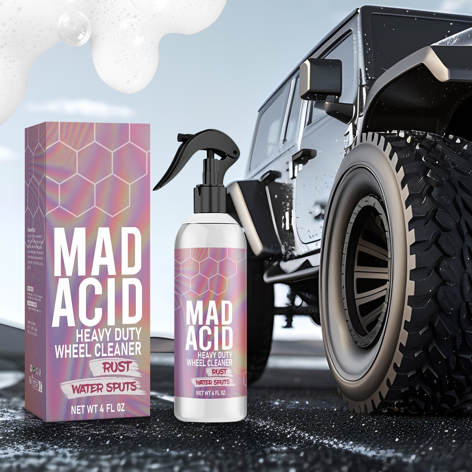 1-3x Mad Acid – Car Glass Cleaner&Heavy-Duty Wheel Cleaner Waterproof NEW 4oz US