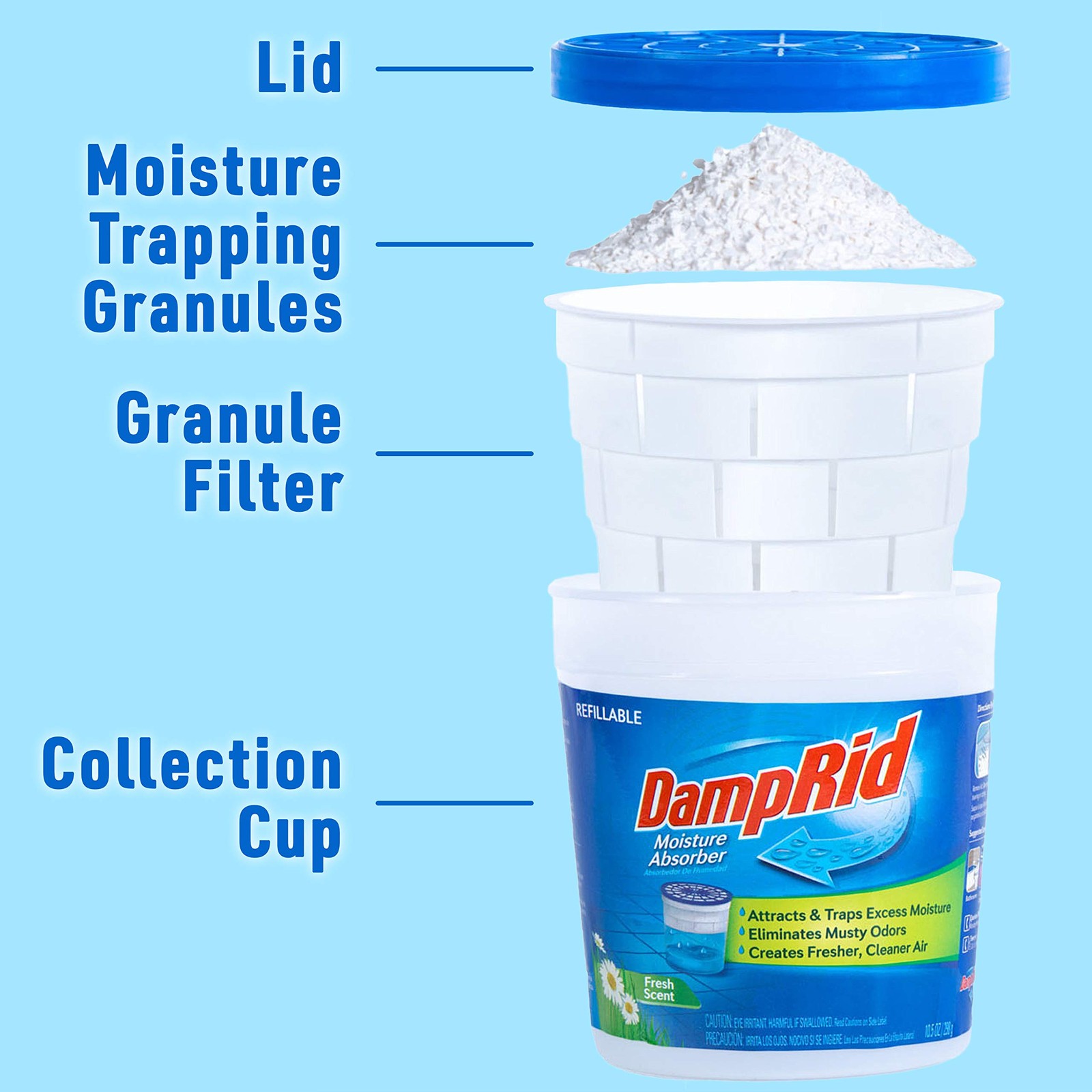 DampRid Refillable Moisture Absorber, 10.5 oz. Cups, 4 Pack, Fresh Scent, Traps