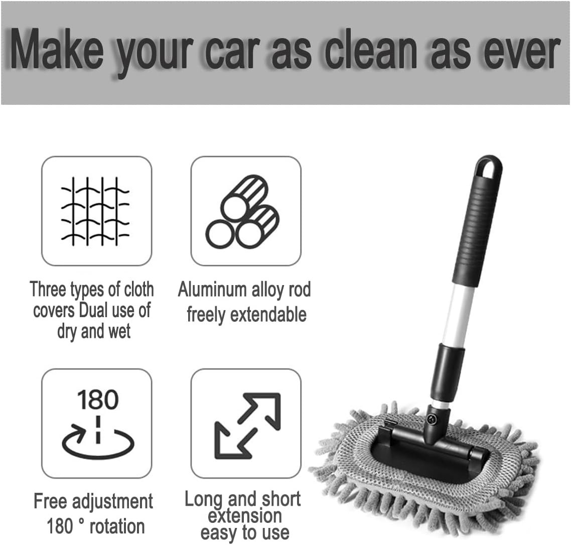 Compact 3-in-1 Vehicle Cleaning Brush with Telescopic Handle for Optimal