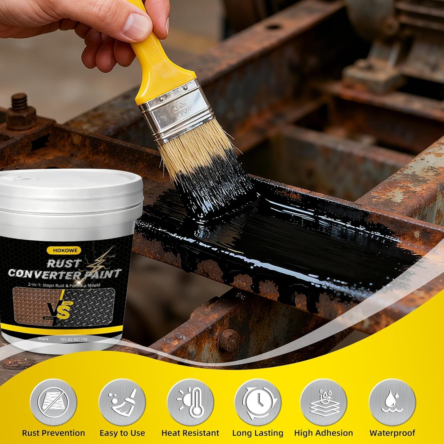 2-In-1 Rust Converter & Metal Primer 35Oz Black – Rust Inhibitor Paint for Metal